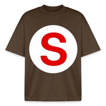 Car, senior on board sticker - Boxy Heavyweight Unisex Organic T-Shirt by Stanley/Stella - mocha - Front - AI Model Male 185 light (185cm) & AI Model Female 172 dark (172cm)