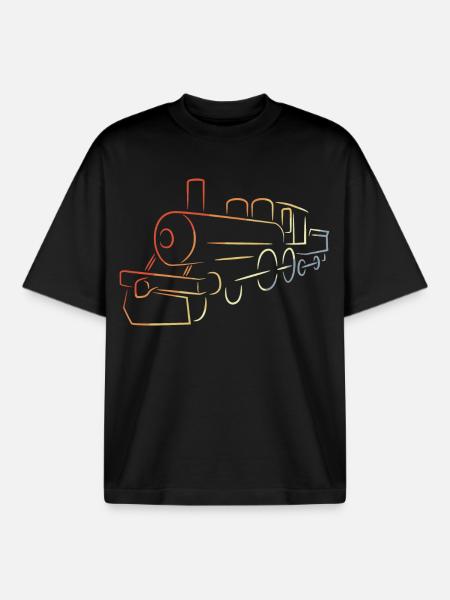 Dampflokomotive Zeichnung - Boxy Heavyweight Unisex Organic T-Shirt von Stanley/Stella - Schwarz