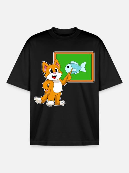 Katze Lehrer Zeigestab Schule - Boxy Heavyweight Unisex Organic T-Shirt von Stanley/Stella - Schwarz
