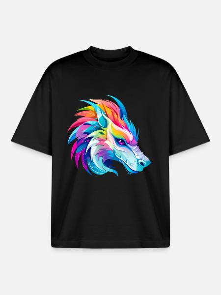 Rainbow Dragon Head - Boxy Heavyweight Unisex Organic T-Shirt by Stanley/Stella - black