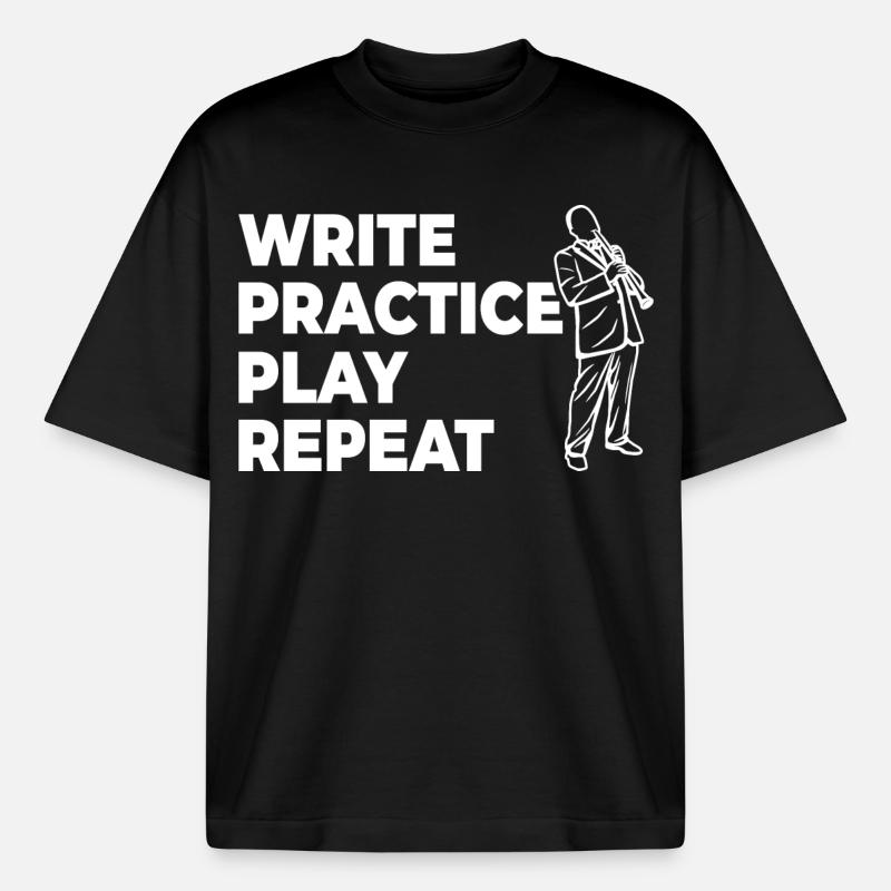 Writing, practicing, playing, repeating - Boxy Heavyweight Unisex Organic T-Shirt by Stanley/Stella - black