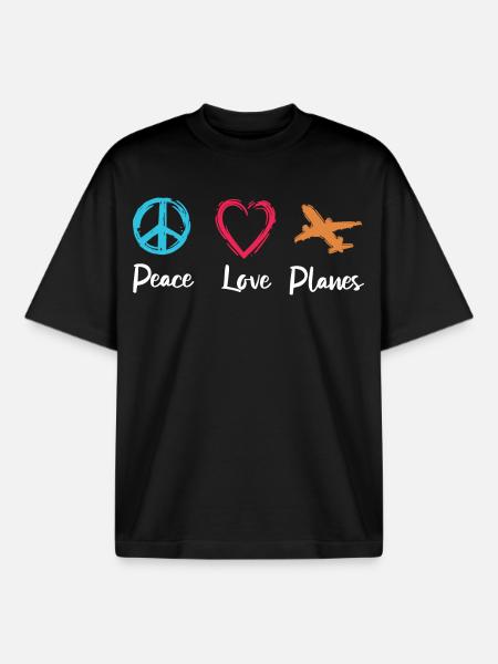 Peace Love Planes - Boxy Heavyweight Unisex Organic T-Shirt by Stanley/Stella - black
