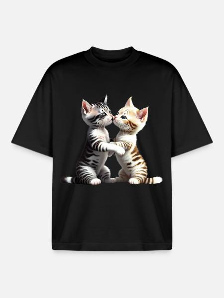 Embrasser les chats - T-shirt unisexe boxy épais biologique Stanley/Stella - noir
