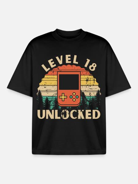 Level 18 Unlocked - Boxy Heavyweight Unisex Organic T-Shirt by Stanley/Stella - black