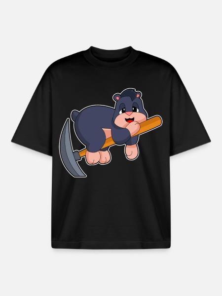 Mole Miner Pickaxe Mining - Boxy Heavyweight Unisex Organic T-Shirt by Stanley/Stella - black