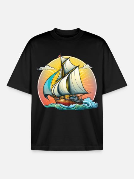 Sailboat - Boxy Heavyweight Unisex Organic T-Shirt by Stanley/Stella - black