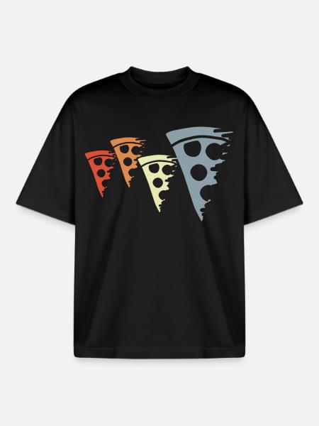 Retro Pizza Sketch - Boxy Heavyweight Unisex Organic T-Shirt by Stanley/Stella - black