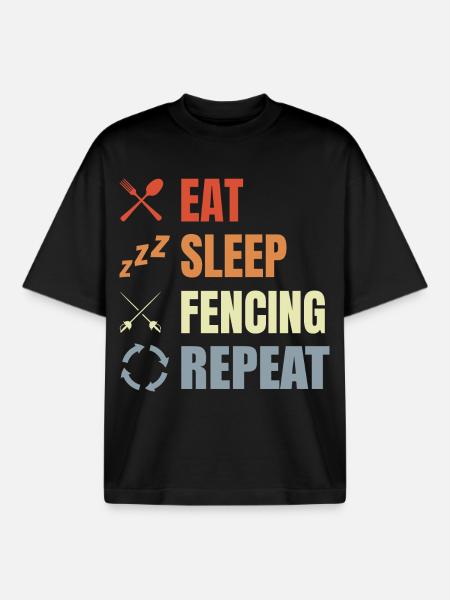 Eat Sleep Fencing Repeat - Boxy Heavyweight Unisex Organic T-Shirt von Stanley/Stella - Schwarz