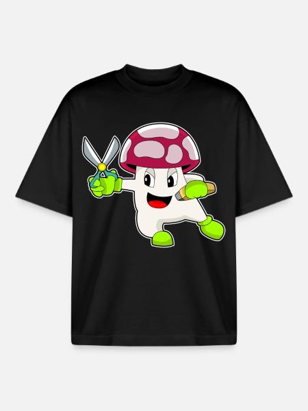 Ciseaux de coiffeur aux champignons - T-shirt unisexe boxy épais biologique Stanley/Stella - noir