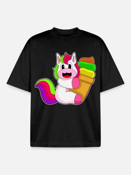 Einhorn Waffeleis - Boxy Heavyweight Unisex Organic T-Shirt von Stanley/Stella - Schwarz