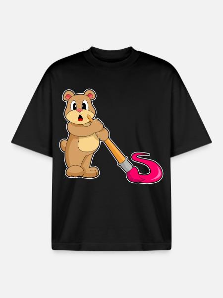 Bear Painter Brush Painting - Boxy Heavyweight Unisex Organic T-Shirt by Stanley/Stella - black