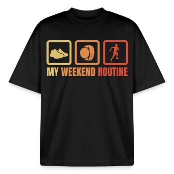 Routine du week-end des coureurs - T-shirt unisexe boxy épais biologique Stanley/Stella - noir - Devant - AI Model Male 185 light (185cm) & AI Model Female 172 dark (172cm)