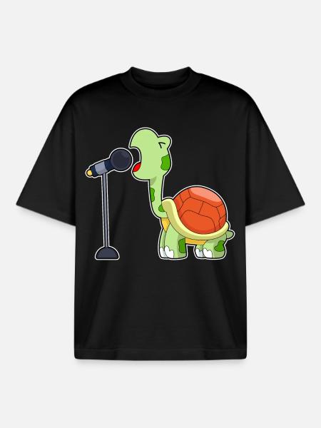 Chant Turtle Singer Microphone Chant - T-shirt unisexe boxy épais biologique Stanley/Stella - noir