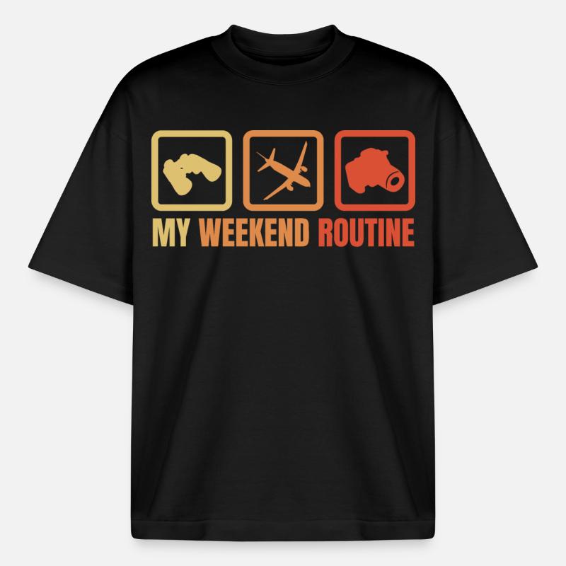 My weekend routine - Heavyweight Boxy Unisex T-Shirt by Stanley/Stella - black