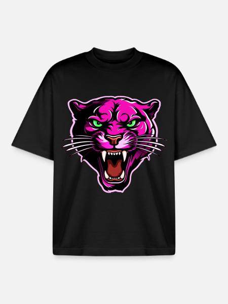 Panther Head Pink - Boxy Heavyweight Unisex Organic T-Shirt by Stanley/Stella - black