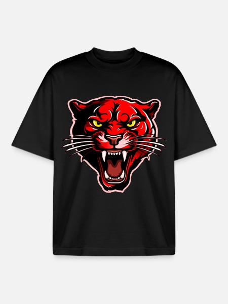 Panther Head Red - Boxy Heavyweight Unisex Organic T-Shirt by Stanley/Stella - black