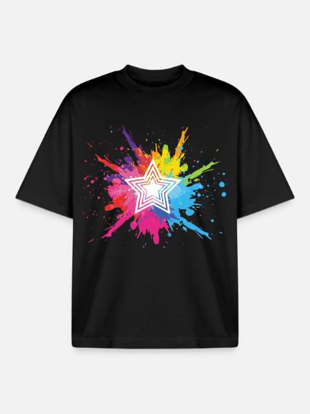 Weißer Stern und mehrfarbige Explosion - Boxy Heavyweight Unisex Organic T-Shirt von Stanley/Stella - Schwarz