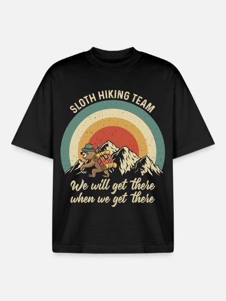 Faultier Sloth Hiking Team - Boxy Heavyweight Unisex Organic T-Shirt by Stanley/Stella - black