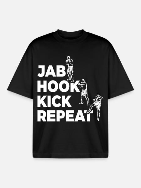 Jab Hook Kick Repeat - Boxy Heavyweight Unisex Organic T-Shirt by Stanley/Stella - black