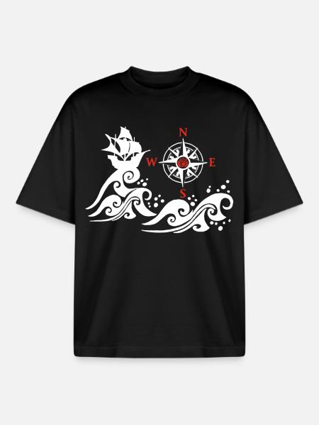 White and compass pink boat - Boxy Heavyweight Unisex Organic T-Shirt by Stanley/Stella - black