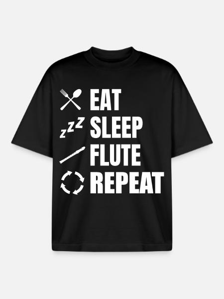 Eat Sleep Flute Repeat - Boxy Heavyweight Unisex Organic T-Shirt by Stanley/Stella - black