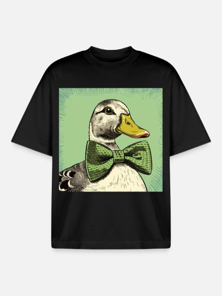 Duck with Bowtie - Boxy Heavyweight Unisex Organic T-Shirt by Stanley/Stella - black