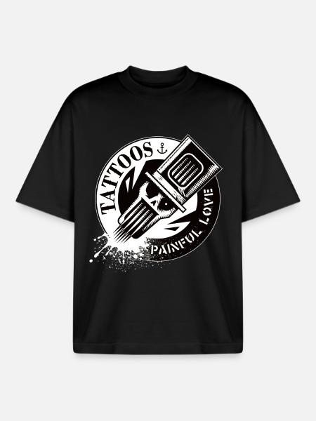 TATTOOS PAINFUL LOVE - Boxy Heavyweight Unisex Organic T-Shirt by Stanley/Stella - black