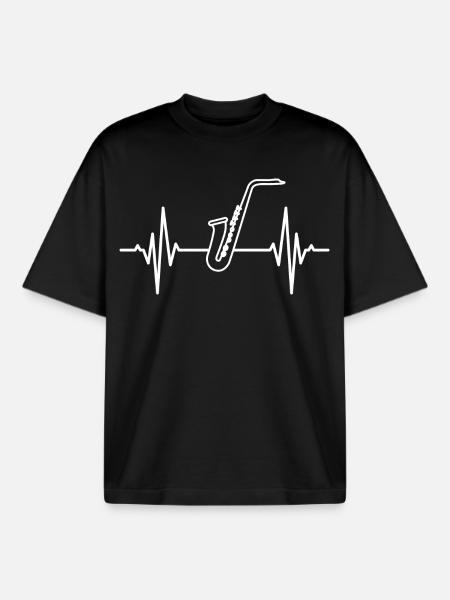Saxophone Heartbeat - Boxy Heavyweight Unisex Organic T-Shirt by Stanley/Stella - black