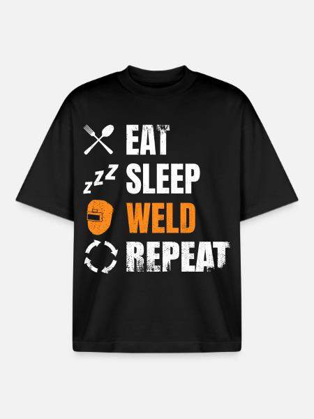 Eat, sleep, weld, repeat - Boxy Heavyweight Unisex Organic T-Shirt by Stanley/Stella - black
