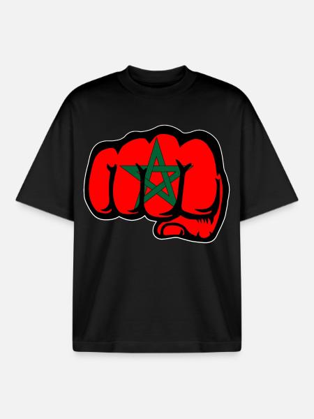 Morocco Flag Hand Fist - Boxy Heavyweight Unisex Organic T-Shirt by Stanley/Stella - black