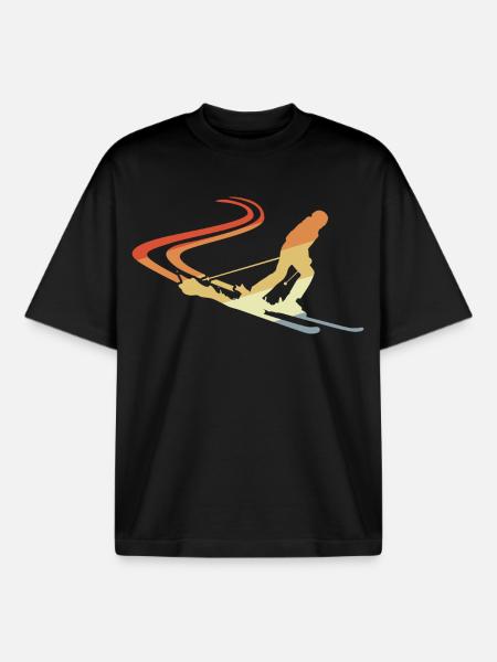 Funny Skier Drawing - Boxy Heavyweight Unisex Organic T-Shirt by Stanley/Stella - black