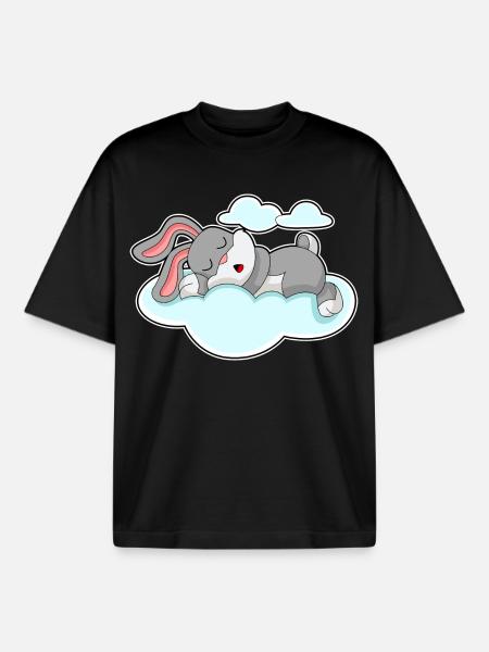 Bunny Sleeping Clouds - Boxy Heavyweight Unisex Organic T-Shirt by Stanley/Stella - black