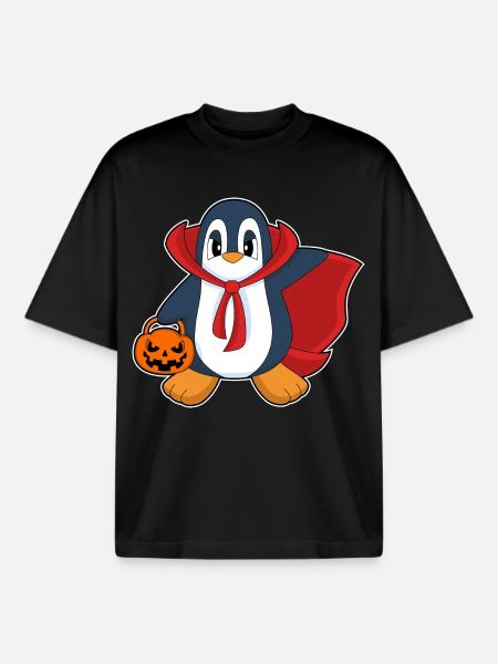 Penguin Halloween Vampire - Boxy Heavyweight Unisex Organic T-Shirt by Stanley/Stella - black