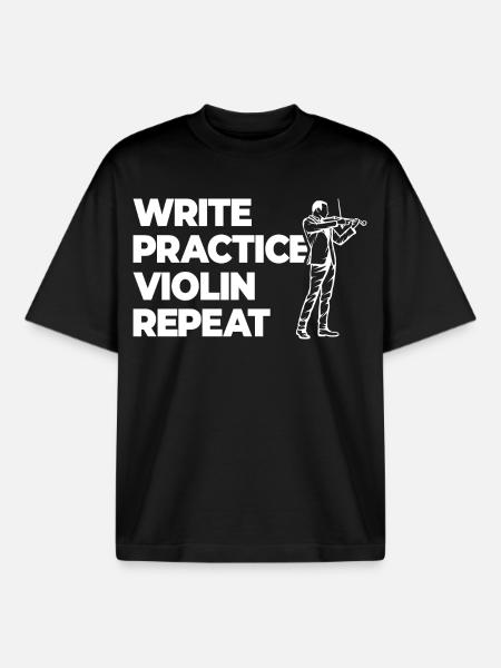Writing Practice Repeating Violin - Boxy Heavyweight Unisex Organic T-Shirt by Stanley/Stella - black