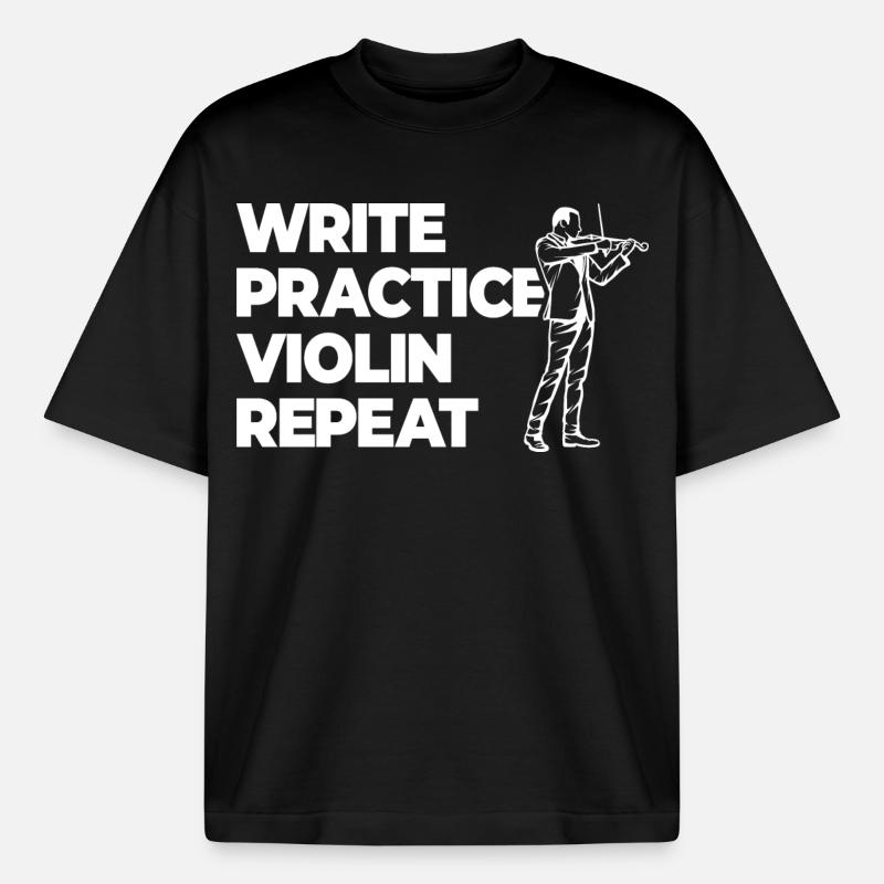 Writing Practice Repeating Violin - Boxy Heavyweight Unisex Organic T-Shirt by Stanley/Stella - black