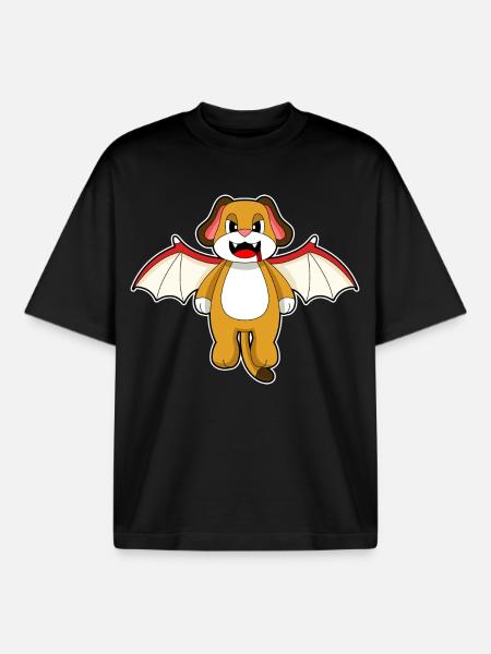 Dog Halloween Bat - Boxy Heavyweight Unisex Organic T-Shirt by Stanley/Stella - black