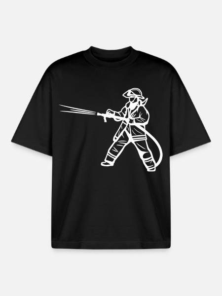Firefighter Drawing - Boxy Heavyweight Unisex Organic T-Shirt by Stanley/Stella - black