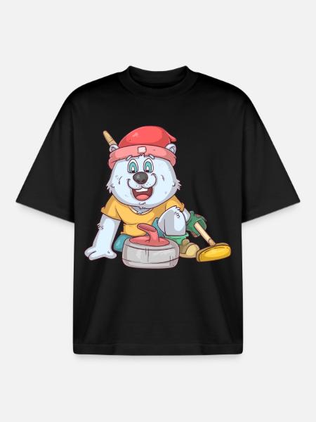 Curling Eisbär - Boxy Heavyweight Unisex Organic T-Shirt von Stanley/Stella - Schwarz
