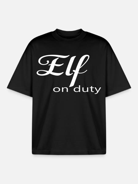Elf on duty Christmas humor - Boxy Heavyweight Unisex Organic T-Shirt by Stanley/Stella - black