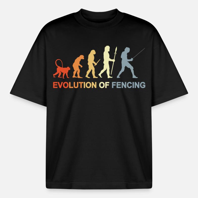 Évolution de l’escrime - T-shirt unisexe épais coupe boxy Stanley/Stella - noir