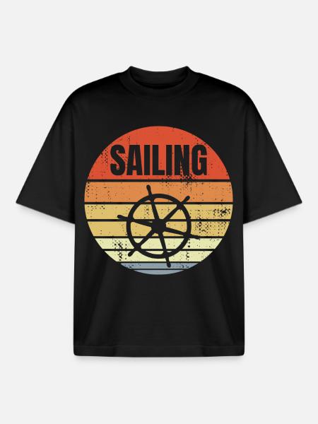 Steering wheel sailing ship - Boxy Heavyweight Unisex Organic T-Shirt by Stanley/Stella - black