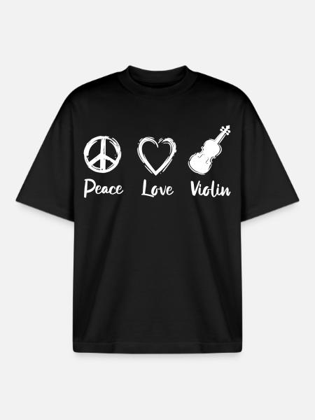 Paix Amour Violon - T-shirt unisexe boxy épais biologique Stanley/Stella - noir