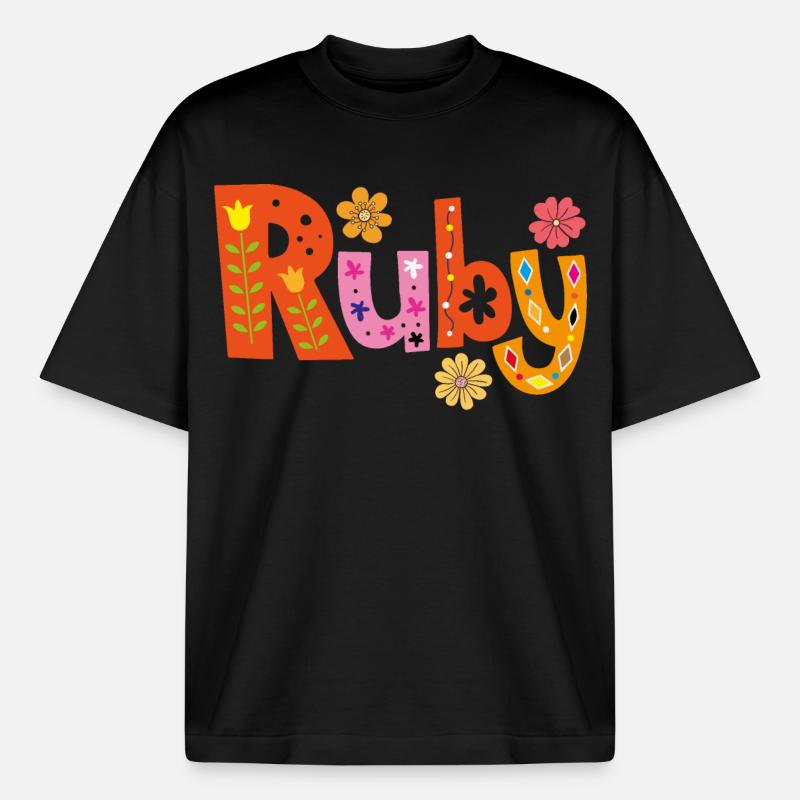 Personalized Ruby Name - Boxy Heavyweight Unisex Organic T-Shirt by Stanley/Stella - black