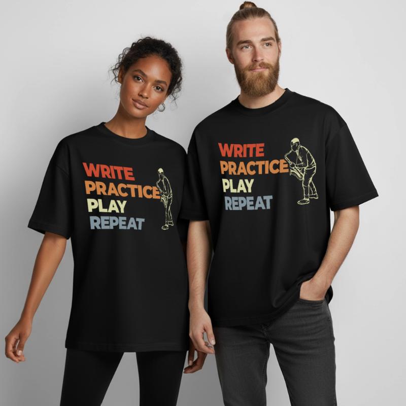 Write Practice Play Repeat Boxy Heavyweight Unisex Organic T-Shirt von Stanley/Stella