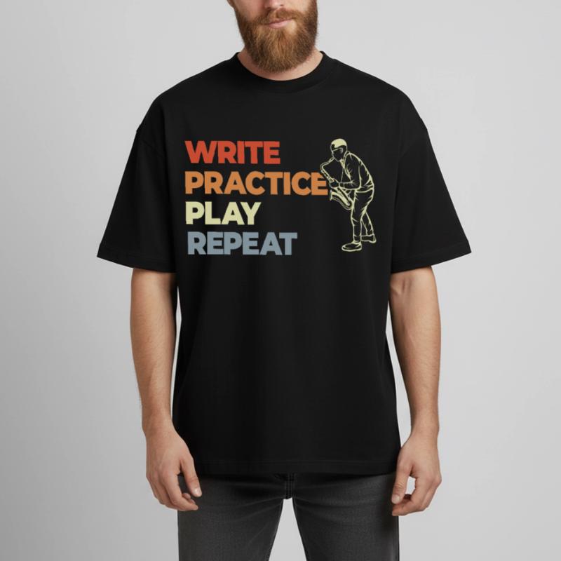 Write Practice Play Repeat Boxy Heavyweight Unisex Organic T-Shirt von Stanley/Stella