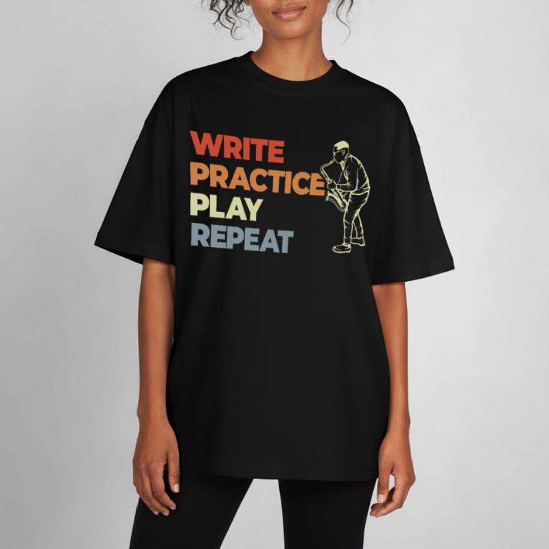 Write Practice Play Repeat Boxy Heavyweight Unisex Organic T-Shirt von Stanley/Stella