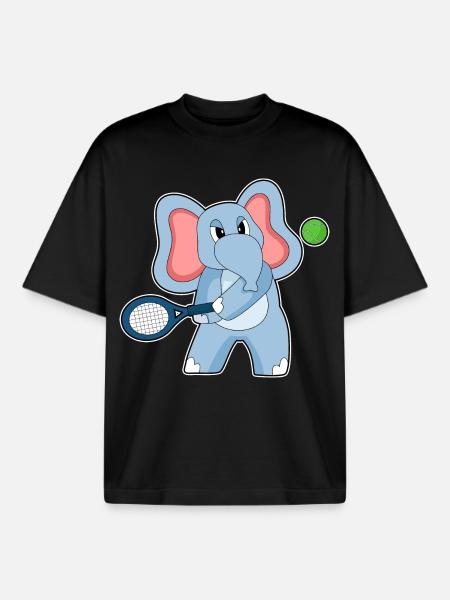 Elephant Tennis Racket - Boxy Heavyweight Unisex Organic T-Shirt by Stanley/Stella - black