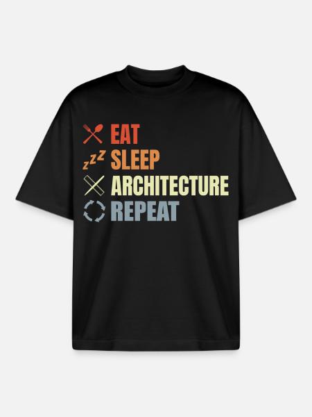 Manger Sommeil Architecture Répéter - T-shirt unisexe boxy épais biologique Stanley/Stella - noir