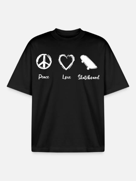 Peace Love Skateboard - Boxy Heavyweight Unisex Organic T-Shirt by Stanley/Stella - black