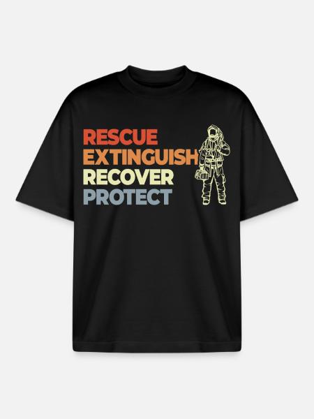 Rescue, Extinguish, Recover, Protect - Boxy Heavyweight Unisex Organic T-Shirt by Stanley/Stella - black